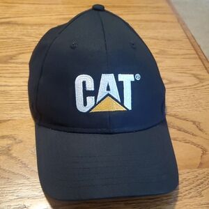 CAT Caterpillar Black, White & Yellow Embroidered Adjustable Hat Baseball Cap